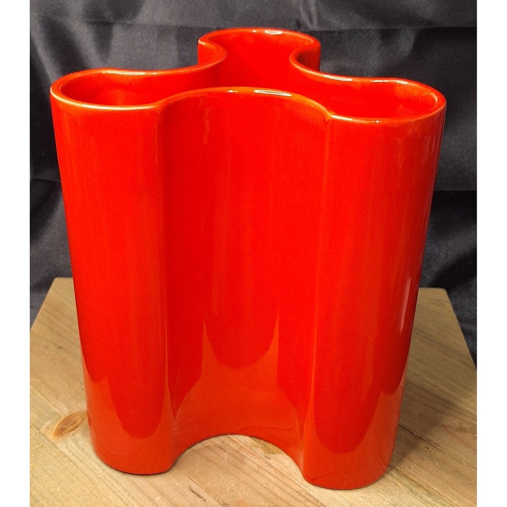 Vintage rare Pino Spagnolorare MCM Sicart Italy Red Ceramic Vase Savoy wave TRE